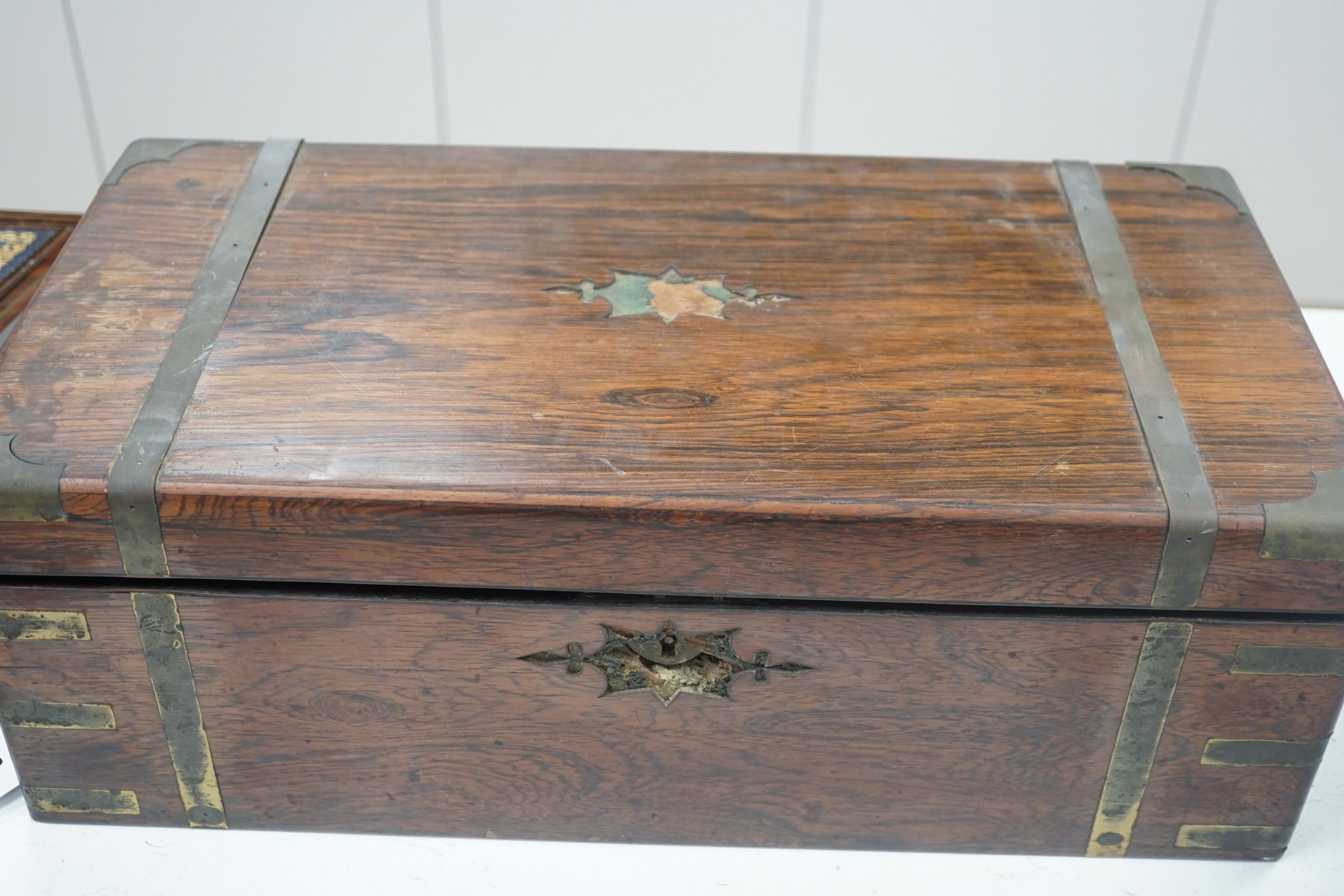 A Victorian rosewood writing slope (a.f.), 50cm